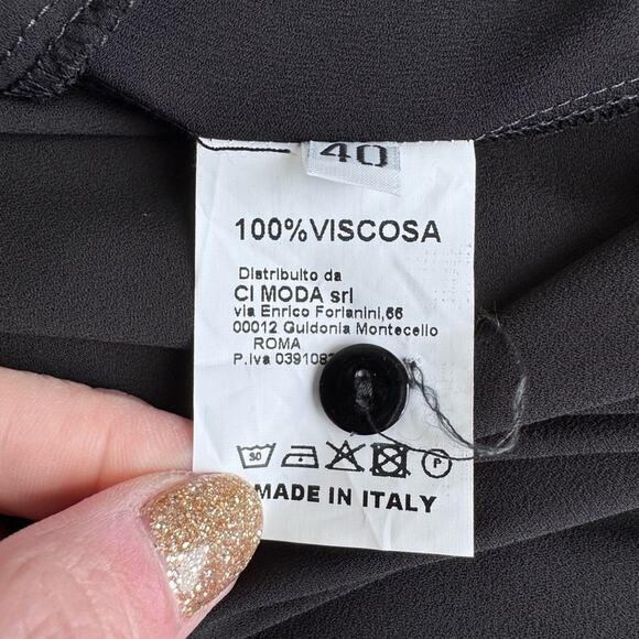 Compagnia Italiana Black Maxi Dress Button Down Stretch Tie Waist Luxury L/XL - Picture 8 of 10